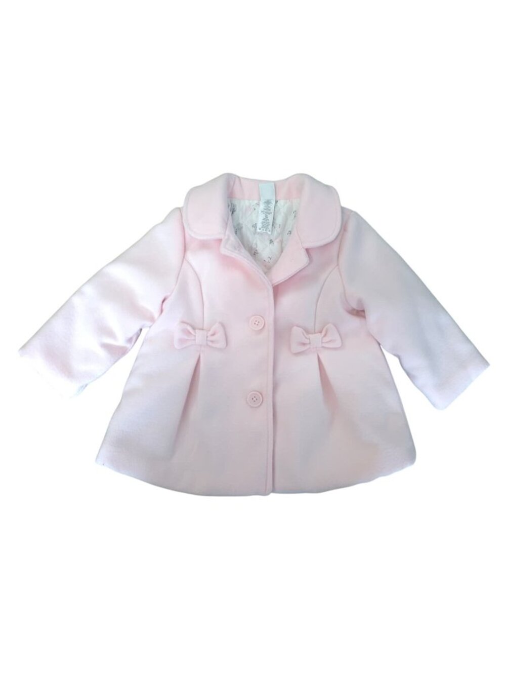 Little Me Baby Girls 18M Pink Coat Two Charming Bow Detail Quilted Floral Lining